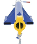 Heavy Duty Telescoping Forklift Boom Attachment With 6000 Lbs Load Capacity And 24 Inch Forks Built Tough From Welded Structural Steel For Zero Hassle Thirty Seven Degree Tilting, front view.