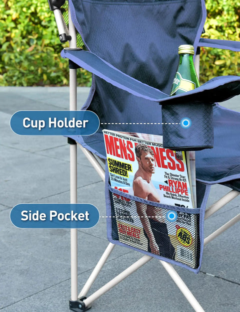 Beach Chair With Canopy Shade Foldable Camping Chair With Cup Holder And Side Pocket for Beach and Camp Tailgating and Fishing