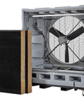 48 Inch Diameter Portable Evaporative Cooler With Direct Drive Motor and Wireless Remote LCD Display Panel, includes cooling pads.