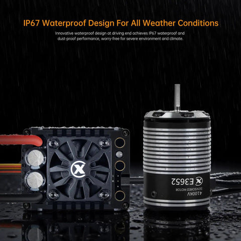 Sensored Brushless Motor And ESC Combo For RC Cars With IP67 Waterproofing, shown with fan and motor component in focus
