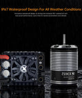 High Torque Sensored Brushless Motor And E10 ESC Combo for RC Car, 2-3S LiPo Compatible, IP67 Waterproof, 4100KV, on black background