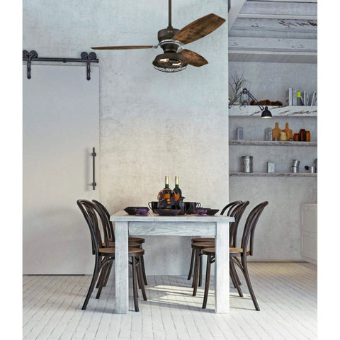 Vintage Indoor 54 Inch Ceiling Fan With Light And Remote, Weathered Bronze Two Tone Finish With Reversible Driftwood Blades in dining room