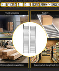 Heavy Duty Unpowered Roller Conveyor With Stainless Steel Frame For Warehouse Loading And Unloading Heavy Boxes Up To 440 Lbs shown in truck unloading and factory settings.