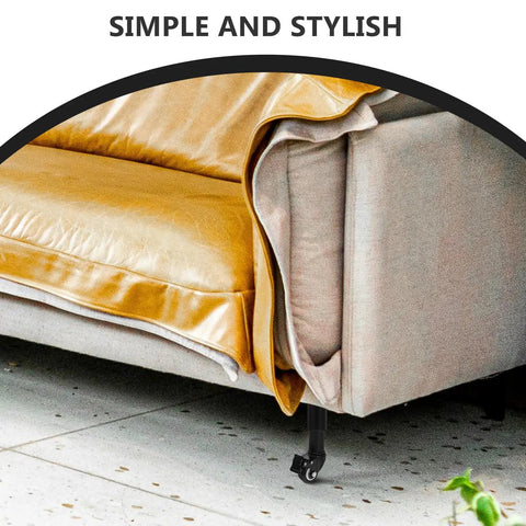 Adjustable Furniture Legs With Wheels 4 Pack No Sweat Install Heavy Duty Cold Rolled Steel stabilizing a couch on marble floor.