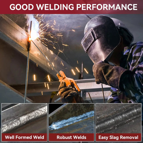 Welder using Low Hydrogen E7018 3/32 Inch Welding Rods 5 Pound Pack For Carbon Steel Arc Welding Electrodes In Any Position