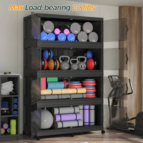 Beefy 1600 Qt Extra Large Stackable Storage Bins With Lid 400 Gal Plastic Closet Organizers And Drawer System 5 Pack Black