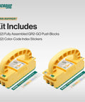 Heavy Duty Workhorse Push Block Compatible With Table Saws Routers Jointers And Band Saws Featuring Rock Solid Non Slip Grip To Completely Banish Kickback For Flawless Woodworking Projects Around The Home Shop 2 Pack with bright yellow design.