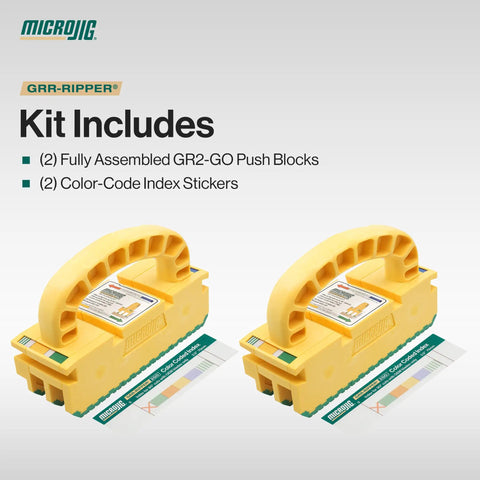 Heavy Duty Workhorse Push Block Compatible With Table Saws Routers Jointers And Band Saws Featuring Rock Solid Non Slip Grip To Completely Banish Kickback For Flawless Woodworking Projects Around The Home Shop 2 Pack with bright yellow design.