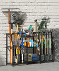 Three Tier Garden Tool Organizer Rack Heavy Duty Utility Stand With Shelves Slots Baskets And Hooks for indoor storage