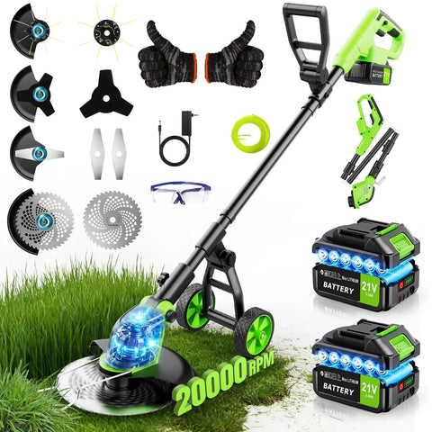 Cordless 4 In 1 Weed Wacker With Brushless Motor Delivers 20000 RPM For Thick Grass 12 Inch Cutting Width Wheeled Edger with accessories
