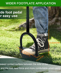41 Inch Manual Lawn Edger With Two Replaceable Blades And T Grip Handle in use on sidewalk, showing foot pedal for easy use.