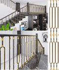Top Shelf Aluminum Staircase Balusters And Spindles, Slick Oval Railing Posts With Rotatable Gold Brackets in black and gold design.