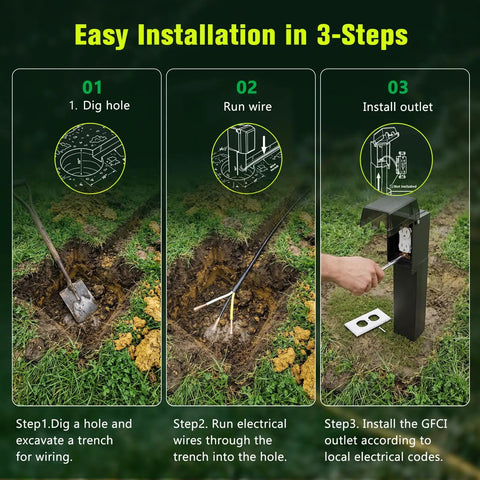 Easy installation guide for 19.5 Inch Low Profile Garden Post Enclosure With Built Tough Weatherproof Rain Cover For GFCI Outlets.