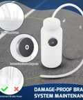 Front view of Dreyoo 16oz one-man brake bleeder kit: white bottle, thickened brake hose, magnetic mount.