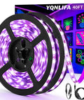 40ft Black Light Strip With 720 LEDs, Flexible Adhesive UV Glow Lit Neon Light For Halloween Parties, roll and packaging
