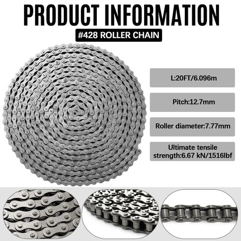 Heavy Duty 20 Feet Roller Chain For Gate Openers With Two Connecting Links US Size 41 Chain Point Five Inch Pitch Durable Garage Door Opener Chain For Automatic Sliding Gates Replacement