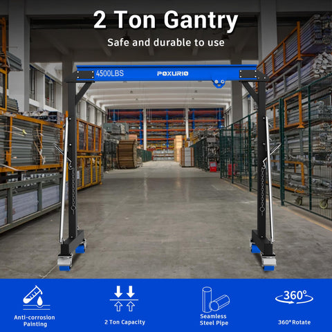 Beefed Up 2 Ton Gantry Crane Up To 4500 Lbs Capacity Adjustable Height 8.53 To 12.47 Ft 6.56 Ft Width Steel I Beam Construction Portable Shop Hoist For Factories And Warehouses Blue 2026 Upgraded in factory setting.