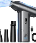 Beast Cordless Air Duster For PC Keyboard And Car Electronics Cleaning Kit With 130,000 RPM Brushless Motor shown with nozzles and cable.