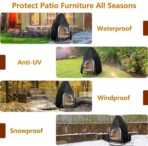 Patio Egg Chair Cover Waterproof With Zipper And Bottom Buckle For Single Seat Outdoor Wicker Swing Chair Black 75H X 45W