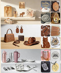 Various DIY items including laser-engraved wood, leather, and metal projects made with 10W Desktop Laser Engraver With Full Safety Enclosure.