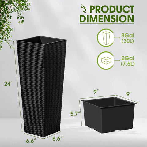 Resin Tall Planters For Outdoor Plants Set Of 2 Large Tapered Flower Pots With 4 Drainage Holes No Fuss Modern Outdoor Decor