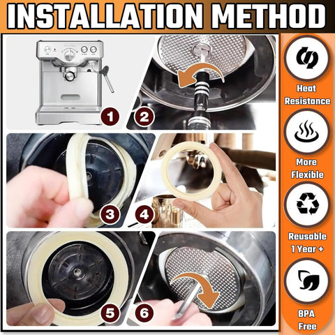 Installation method for 54mm Silicone Steam Ring 2 Pack Gasket Replacement For Sage Espresso Machines And Other Compatible Models 870 878 880 860 840 810 500 450 Durable Food Grade Silicone Easy Install Prevents Leaks Maintains Steam Pressure For Great Espresso