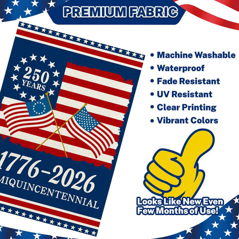 250th Anniversary USA Flag Garden Flag for Outside 1776 2026 Commemorative Patriotic Yard Sign with Stars and Stripes design