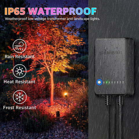 All In One Low Voltage Landscape Lighting Kit With 12 RGBW 3W LEDs, 60W Transformer, IP65 waterproof in rain scene