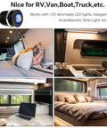 Built Tough 12 Volt Light Dimmer PWM Switch For RV And Boat installed in cozy van and RV interiors with modern decor.