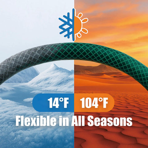 Three Foot Leader Hose For Garden Reels And Outdoor Faucets With Flexible PVC And Brass Fittings, suitable for all seasons and temperatures.