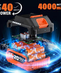 Exploded view of 4.0Ah 20V lithium battery powering Lawn Edger With 9-Inch Cutting Width, Cordless Convenience, Three-Position Blade Depth.