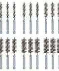 Eighteen Piece Wire Bore Brush Set With Quarter Inch Hex Shank For Power Drill Six Sizes From Eight To Nineteen Millimeters
