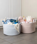 Light Pink Storage Basket For Nursery And Home Use Kiddo Friendly Toy Bin And Laundry Organizer 22x14 Inch with toys and blankets