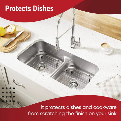 Premium Stainless Steel Sink Protector Set With 13x16 And 11.26x14.5 Grates for Double Bowl Kitchen Sinks installed in sink