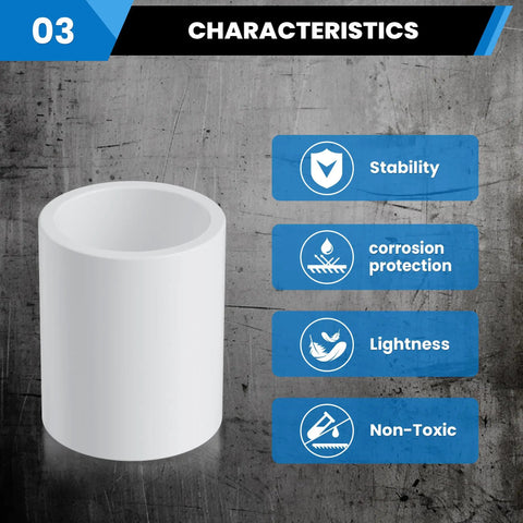 1-1/4 Inch PVC Two Way Socket To Socket Coupling Adapters, 10 Pack, Schedule 40; white coupling characteristics stability, non-toxic
