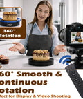 Prolee 12 Inch Electric Rotating Turntable 360 Degree Motorized Display Stand with cake during product photography session.