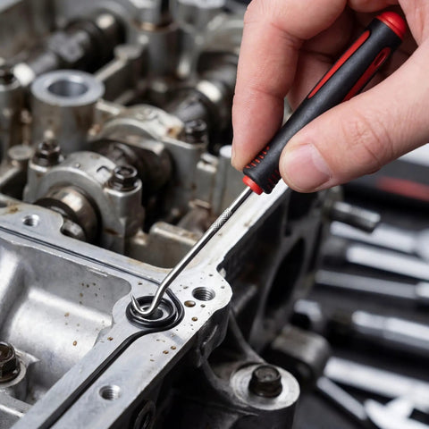 Using Pro Grade 4 Piece Lock Pick And Hook Tool Set With Comfort Grip for gasket removal in auto repair