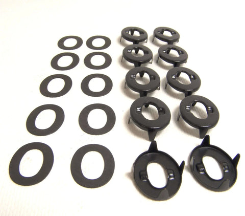 Eyelet And Grommet Portion With Backing Plate In Black Oxide Brass, 10 Piece Set Built For Marine And RV Use, shown laid flat