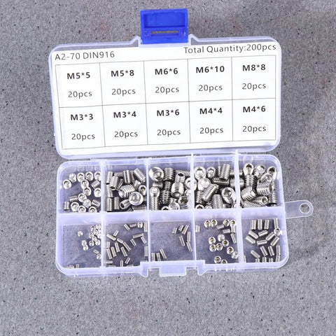 Must Have Industrial Fasteners Kit With 200 Pcs Stainless Steel Headless Grub Screws, Flat Point Set Screws M8 And M5 In Metric Thread, Hex Socket, Locating Pulleys And Locks In Place, Heavy Duty Machinery Fasteners in organizer case