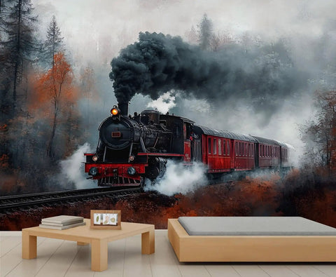 Steam Train Wall Mural Large 169x118 Inch Fabric Wallpaper For Living Room Decor Backdrop Dope Railroad Locomotive Theme