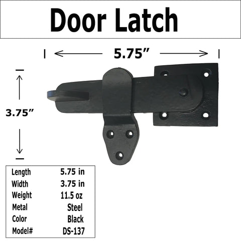 Vintage Black Iron 5.75 Inch Door Latch With Old School Wrought Iron Finish for Doors Gates Closets Cabinets
