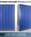 Built Like A Tank Heavy Duty 100 Drawer Parts Cabinet Steel Bolt Organizer showcasing blue trays and organized storage.