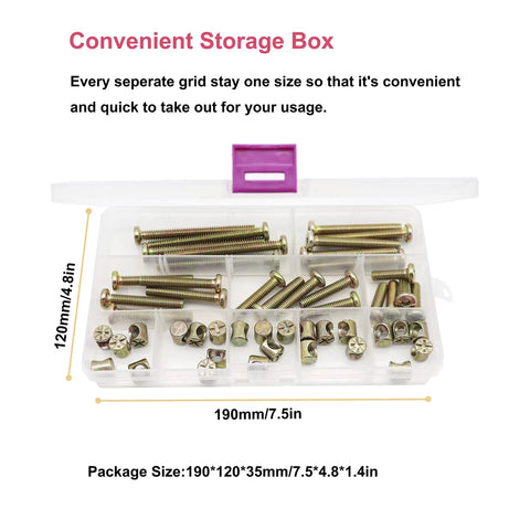 Premium Beefy M6 Socket Head Cap Screws And Barrel Nuts Furniture Repair Kit For Baby Cribs Bunk Beds Woodwork Projects And Home Fixes, 50-piece set in storage box.