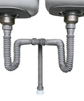 Flexible P Trap Kit Fits One And A Half Inch Or One And A Quarter Inch Double Bowl Sink Drain With Adjustable Length Eight To Twenty Six Inches Expandable All In One Sink Drain Pipe For Kitchen Bathroom Restroom Misalignment Repair No Fuss installed under double bowl sink.