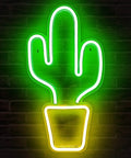 Neon Bar Sign Premium Acrylic Cocktail Glass Light for Home Bar Pub Party Wall Decor 16.5 x 8.7 Inch featuring green cactus design