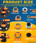 Diagram showing specs for Beefed Up Trailer Hub Kit 5 On 4.5 Inch Bolt Pattern For 3500 Lb Tapered Axle Idler Hub With Extra Dust Caps And Rubber Plugs 5 Lug Bolt Replacement Wheel Hub Kit