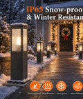 Slick Hardwired Outdoor Pathway Lights E26 Socket 23 Inch Tall landscaped lights on snowy walkway, IP65 waterproof aluminum design.