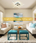 Living room with 4 Light Modern LED Ceiling Light With Curved Wave Design Brushed Nickel Finish 18W 1650LM Warm White 3000K