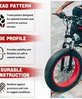 Fat Tire 20x4 Inch E Bike Mountain Tire For Electric MTB All Terrain Fat Bicycle Tire With Durable Rubber Superior Shock Absorption Heat Resistant Easy Rolling And Inflates Up To 20 PSI on e-bike front wheel