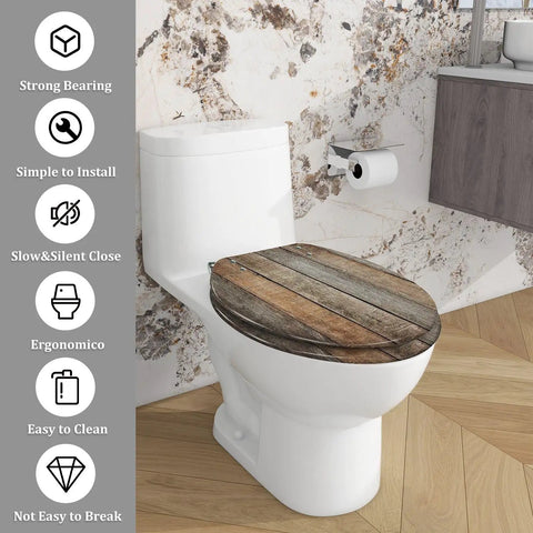 Toilet Seat Elongated Resin for Bathroom, wooden design, fits most toilets, easy to install and clean.